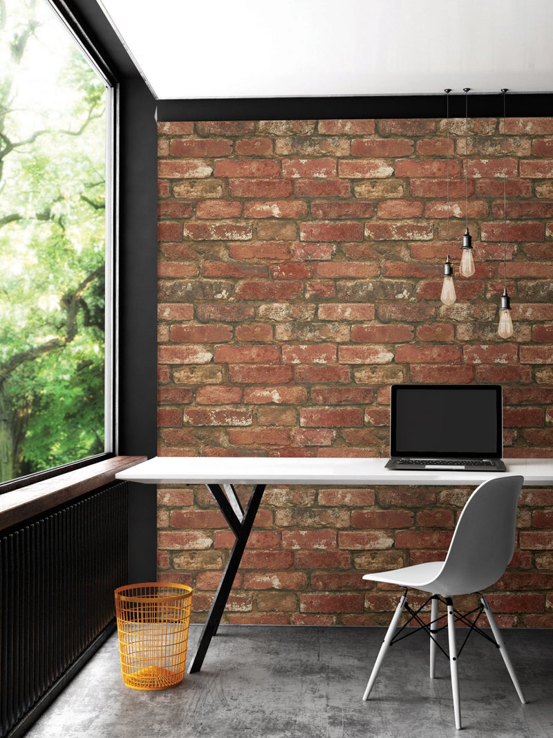 NuWallpaper NU2214 West End Brick Peel & Stick Wallpaper, Red - Image 3
